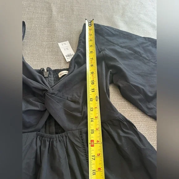 Abercrombie & Fitch Midi Dress Sz M Tall Smocked Waist Flowy Summer Dress Black - Picture 15 of 16